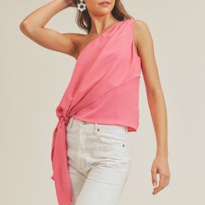 ⚡FINAL SALE! Pink One Shoulder Pleated Blouse